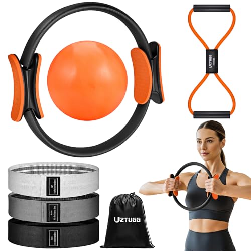 UZTUGG Pilates Kit for Women, Pilates Equipment with Pilates Ring and Ball Set, Fabric Resistance Bands, Figure 8 Resistance Band, Home Gym Equipment for Full-Body Workouts, Yoga & Physical Therapy - color: orange pilates kit