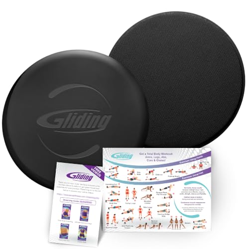 Gliding 9” Sliders for Working Out on Any Floor, 1 Pair Black + 4 Videos | The Original Exercise Sliders Disc for Full Body Fitness, Pilates, Core, Physical Therapy and Resistance Workouts