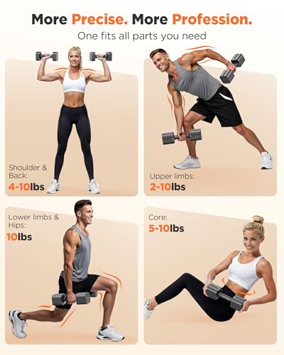 FEIERDUN DB3 5-in-1 Adjustable Dumbbell Set, 6LB/10LB Pair Adjustable Weights for Women at Home, Dual Locking Stable Hand Weights with TPU Soft Handle, Home Gym, Rehab, Pilates, Yoga, Strength Training