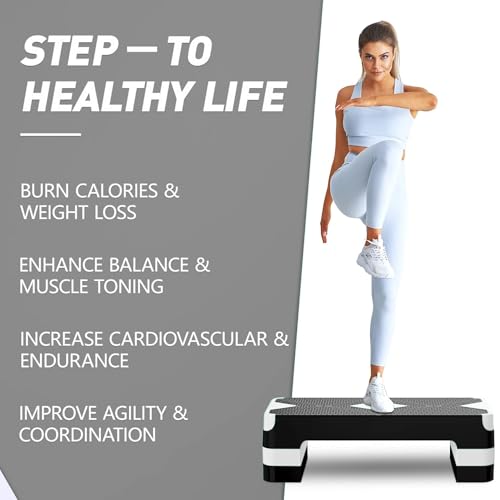 GYMMAGE Aerobic Exercise Step, Adjustable Height, - color: White
