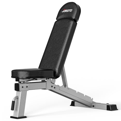 JOROTO Adjustable Weight Bench for Home Gym, Heavy-duty 1300LB Capacity | Strength Training, Bench Press, Decline, Incline, 34" Extra Backrest with Wheels Workout Bench for Home Gym, Utility - color: Grey
