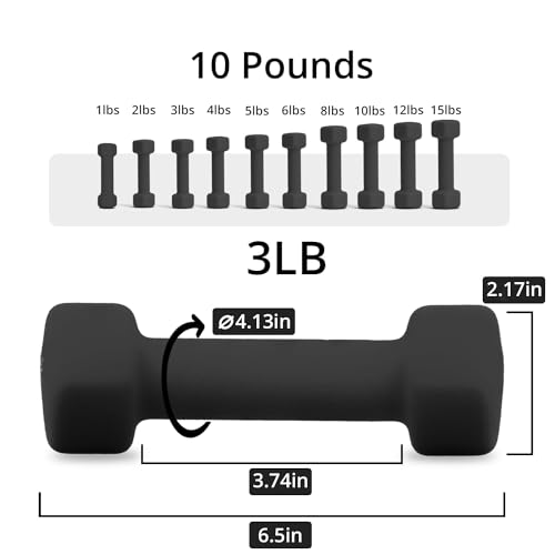 Portzon Weights Dumbbells 10 Colors Options Compatible with Set of 2 Neoprene Dumbbells Set,1-15 LB, Anti-Slip, Anti-roll, Hex Shape - color: Black, style: 03-Pound, Pair