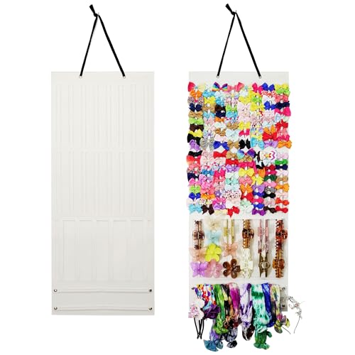 Hair Bow Organizer for Girls, Baby Hair Clips Holder Wall Hanging, Large Felt Bow Storage Display for Girls Hair Bows & Claw Clips, Ribbons, Headbands – Nursery Room Decor (Ivory White) - color: Ivory white