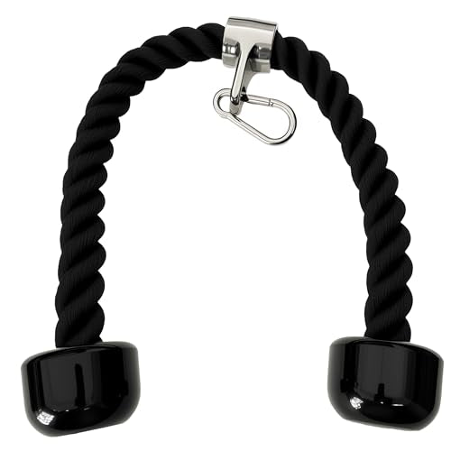 Heavy Tricep Rope Cable Machine Accessories Nylon Tricep Rope for LAT Pull Down Pulley System Attachment, for Home Gym Weight Fitness with Carabiner - color: Black