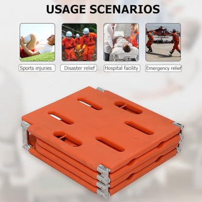 Foldable Spine Board Stretcher Backboard,Four-Fold Engineering Plastic Board for Long-Term Care,Water Floating Stretcher,Portable Transport Rescue Stretcher