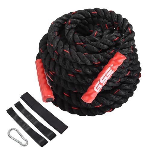 GSE Games & Sports Expert Gym Battle Rope, Heavy-Duty Workout Ropes for Indoor & Outdoor Workout, Exercise Rope for Strength Training - 30,40,50 Feet Lengths Available - color: Black&Red, size: 50ft x 1.5"