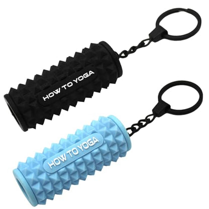 Tizee Mini Yoga Foam Roller Keychain - Spiky Fitness Accessory, with Clasp, for Gym Office Use, 2-Pack Mixed Colors (Blue/Black)
