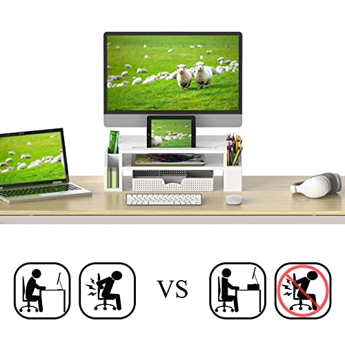 Simple Houseware Desk Monitor Stand Riser w/ Adjustable Tray, White - color: White