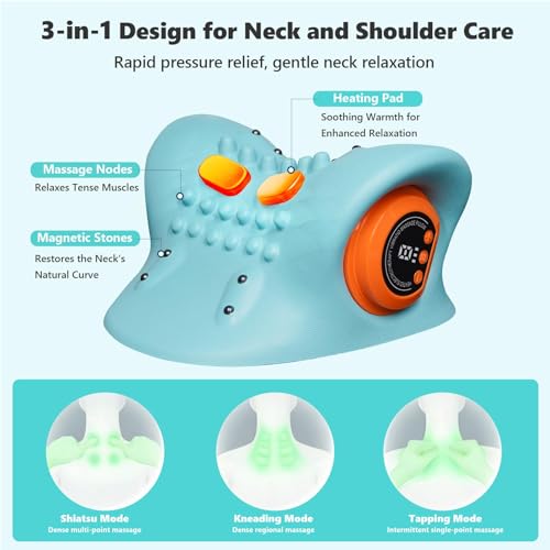2026 Upgraded 3-in-1 Neck Massager, Portable Cervical Traction Device, 3 Heat Levels & 3 Vibration Modes, Ergonomic Support for Neck Pain Relief & Muscle Relaxation, Home & Office Use