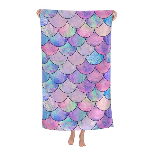 WIBUE Mermaid Microfiber Oversized Beach Towel, Lightweight Quick Dry Sandproof Towels 60”x30” for Swim Pool Yoga Gym Camping Beach Essentials Accessories Vacation Gift (Mermaid) - color: Mermaid