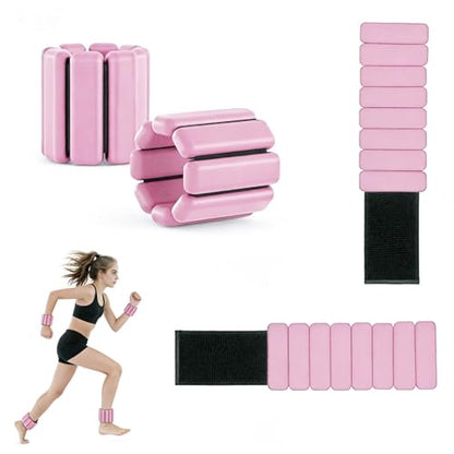 MANO 4pcs Adjustable Wrist Weights 1 lb Each Ankle Weights for Women & Men for Strength Training, Walking, Fitness, Yoga - color: Pink-Oval
