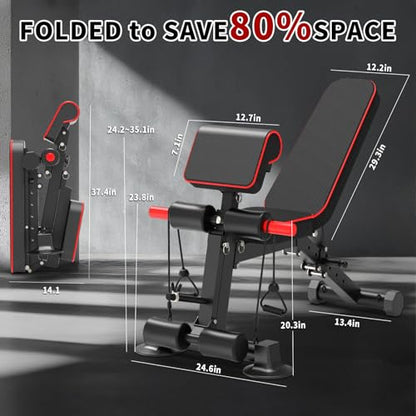 K KiNGKANG Adjustable Weight Bench, Foldable Home Gym, 1050lbs Capacity | Heavy-duty steel frame, 1050lbs max load, 8-level backrest adjustment, no assembly required, compact foldable design