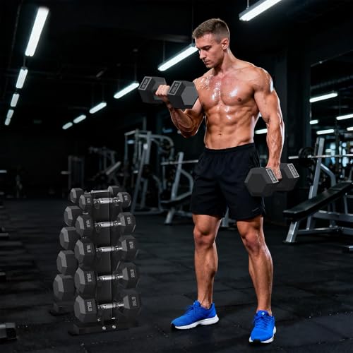 Hex Dumbbell Sets with Rack, 85-560lb Dumbbell Weight Set & Storage Rack - size: 260lb (5, 15, 20, 25, 30, 35lb)x2& Rack