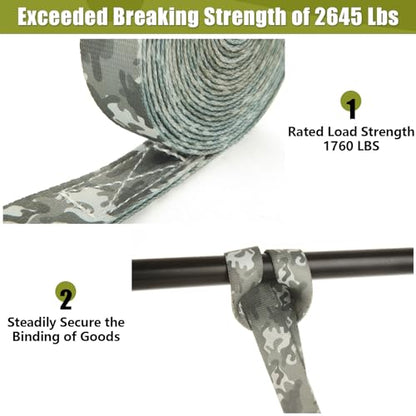 4 Pcs 1 Inch Ratchet Straps Heavy Duty 16ft Tie Down Straps Ratchet with Hooks, 2645 LBS Break Strength, Cargo Ratcheting Straps for Motorcycle Straps Tie Downs, Trucks, Camo - color: Camo