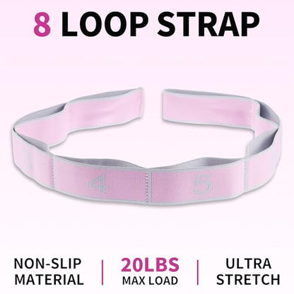 Stretch Strap, Yoga Stretching Band, Elastic Stretching Strap, Yoga Stretch Strap with 8 Loops, for Effective Stretching - color: Pink