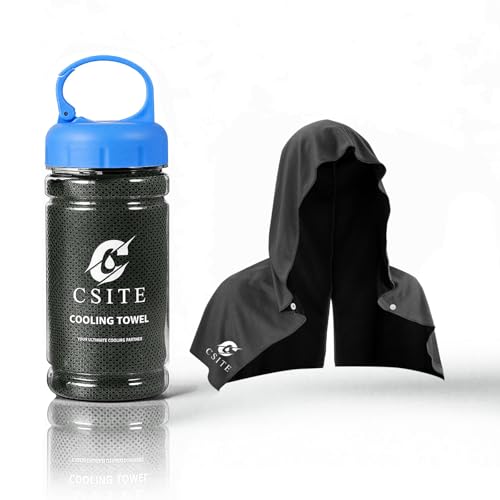 CSITE Cooling Hoodie Towels for Neck and Face, UPF 50 Sun Protection & Instant Cooling, Ice Towels for Hot Weather, Soft Breathable Towel for Sport, Work Out, Gym, Camping & More Activities（Black） - color: Black