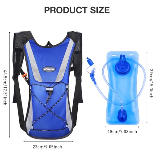 KUYOU Running Hydration Vest - Lightweight Insulated Hydration Backpack with 2L Water Bladder, Adjustable Chest Straps and Reflective Water Backpack for Running Marathon Race Hiking Cycling - color: Blue