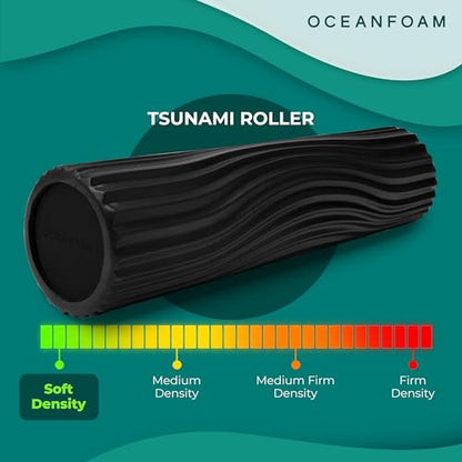 Tsunami Roller (Black) - Extra-Large, 26" x 5.9" - Soft, Textured Foam Roller for Physical Therapy, Back Pain, Exercise & Stretching - Wave Textured - Yoga, Athletics, & Wellness