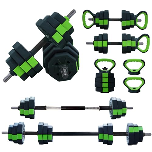 44LBS 4-in-1 Adjustable Dumbbell Kettlebell Set, Convertible to Barbell & Push-Up Stand, Soft Shoulder Pad Multi-Function Weight Set, Non-Slip Iron Handle Home Gym Full Body Strength Training Fitness Equipment for Men Women