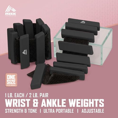 RBX Adjustable Ankle & Wrist Weights, Customizable for Pilates, Yoga, Walking, Barre, Home Workouts & Strength Training