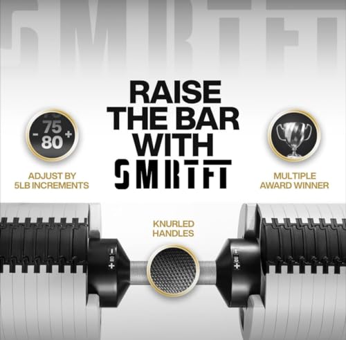 SMRTFT NUOBELL Adjustable Dumbbells 5–100 lb Set | Original NUOBELL | 26 Weights in 1 for Home Gym Strength Training | Steel-Knurled Handle | Space-Saving Dumbbell Set of 2 | 2-Year Warranty - color: Ash