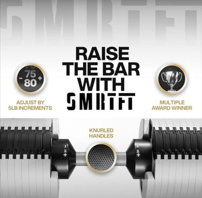 SMRTFT NUOBELL Adjustable Dumbbells 5–100 lb Set | Original NUOBELL | 26 Weights in 1 for Home Gym Strength Training | Steel-Knurled Handle | Space-Saving Dumbbell Set of 2 | 2-Year Warranty - color: Ash