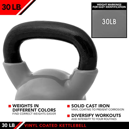 JFIT Kettlebell Weights Vinyl Coated Iron - style: 30lb (Gray)