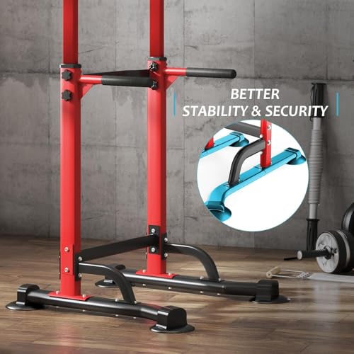 Multi-Functional Power Tower for Home Gym: Adjustable Pull Up & Dip Station with 400 LBS Capacity, Space Saving Strength Training Equipment for Men and Women - color: Red