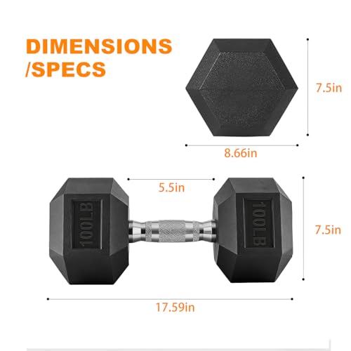 Rubber Hex Dumbbell, Multiple Weight Options 15-550 lbs - color: 100LB