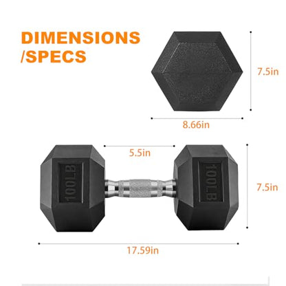 Rubber Hex Dumbbell, Multiple Weight Options 15-550 lbs - color: 100LB