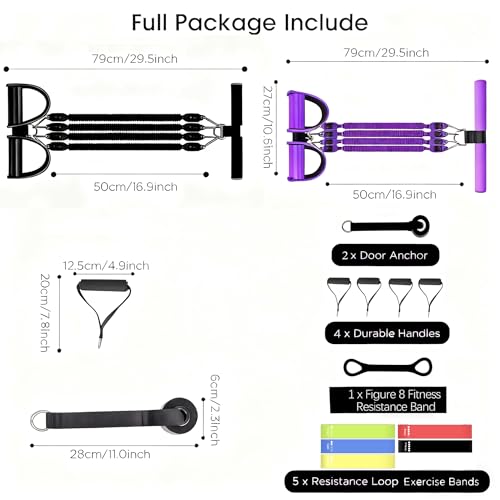 2-Pack Pedal Resistance Band, Exercise Bands with Handles, Elastic Sit up Pull Rope, Workout Bands for Physical Therapy, at Home Fitness, Strength Training Equipment with Abundant Accessories