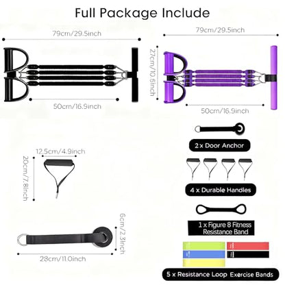 2-Pack Pedal Resistance Band, Exercise Bands with Handles, Elastic Sit up Pull Rope, Workout Bands for Physical Therapy, at Home Fitness, Strength Training Equipment with Abundant Accessories