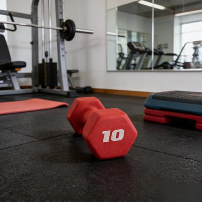 10-Pound Neoprene Coated Dumbbell - Single Red Non-Slip Weight for Home Gym Strength Training