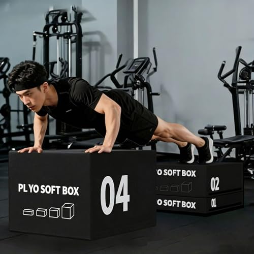 LICOME 4-in-1 Foam Jumping Exercise Box Plyo For Home Gym Non-slip PU Leather Cover For Workouts Training Strength - size: 1