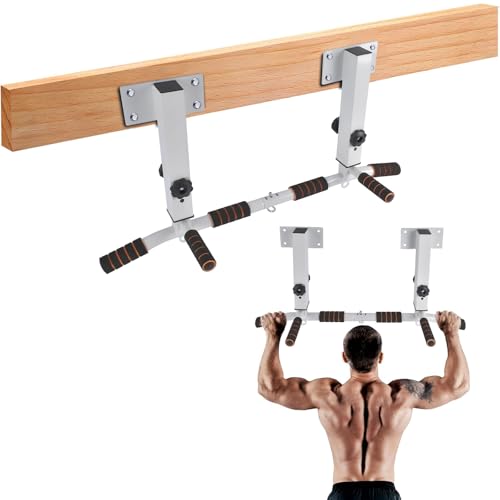 Wall Mounted Pull Up Bar Chin Up bar Multifunctional Adjustable Dip Station for Indoor Home Gym Workout, Power Tower Set Training Equipment Fitness Dip Stand Supports to 440 Lbs (White)