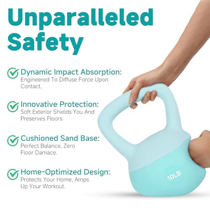 Leikefitness Soft Kettlebells,Sand Filled Weights for Women and Men,Color Coded Anti Slip Soft Kettlebells,Home workout