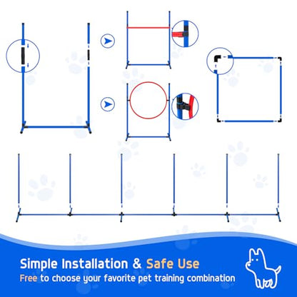 Dog Agility Equipment, Dog Agility Course Backyard Set Obstacle Course Backyard Includes Adjustable High Hurdle,6 Weave Poles,Extended Tunnel,Jump Ring,Square Pause Box,2 Balls,Whistle,2 Carrying Bags - size: 10 PCS Upgrade with tunnel