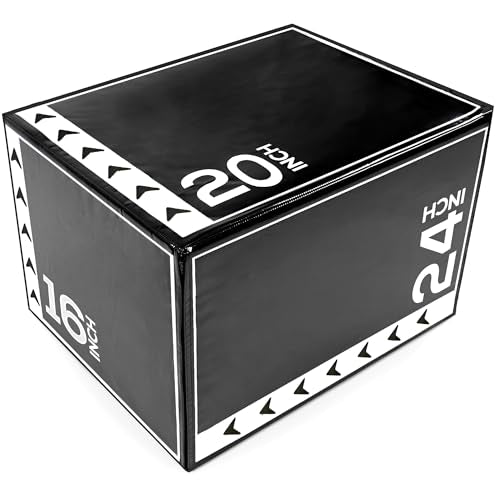 BalanceFrom 3-in-1 Foam Plyometric Jump Box for Home Gym with Multiple Height Options – Versatile Plyo with Non-Slip Surface for Strength, HIIT, Step-Ups, and Agility Training - color: Black & White, style: 20 x 24 x 16 inch (10lbs)