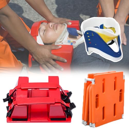 Portable Spine Board Stretcher with Foam Head Imlizer & Seat Belt - Two-Fold Backboard for Emerncy Patient Transport & Water Safe - Ideal for Swimming Pools - color: Complete Set