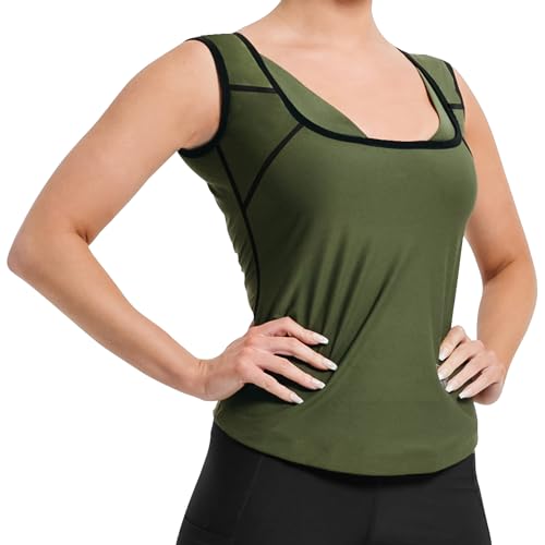 RDX Women’s Sauna Vest Heat Trapping Sweat Waist Trainer - Reach Oeko TEX 100 Certified Body Shaper - color: Army Green Seamless, size: Small