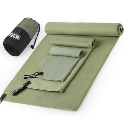 Father's Day Quick Dry Towels 3 Pack, Ultra Soft Lightweight Microfiber Towel Fast Drying Travel Towels with Bag, Highly Absorbent Compact for Camping, Beach, Yoga, Swimming Gym Army Green - color: Army Green