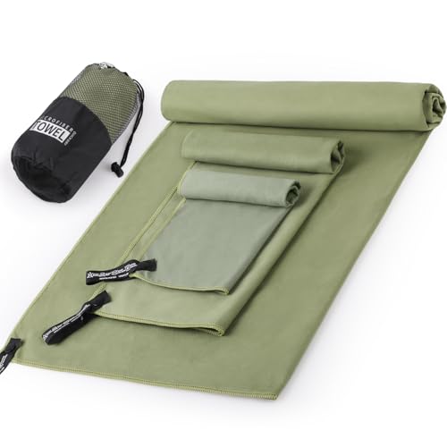 Father's Day Quick Dry Towels 3 Pack, Ultra Soft Lightweight Microfiber Towel Fast Drying Travel Towels with Bag, Highly Absorbent Compact for Camping, Beach, Yoga, Swimming Gym Army Green - color: Army Green