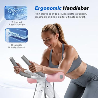 MERACH Ab Machine, Adjustable Dual Track Ab Trainer, Ab Workout Equipment - color: WHITE&PINK