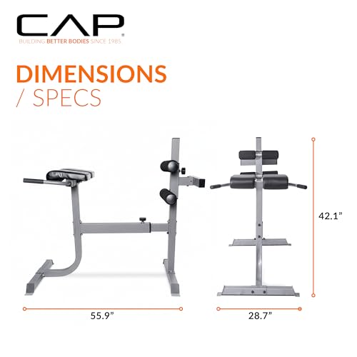 Cap Strength Roman Chair – Adjustable Back Extension Bench for Core & Glute Workouts, Heavy-Duty 300 LB Capacity - Black and Gray Options