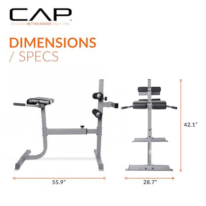 Cap Strength Roman Chair – Adjustable Back Extension Bench for Core & Glute Workouts, Heavy-Duty 300 LB Capacity - Black and Gray Options