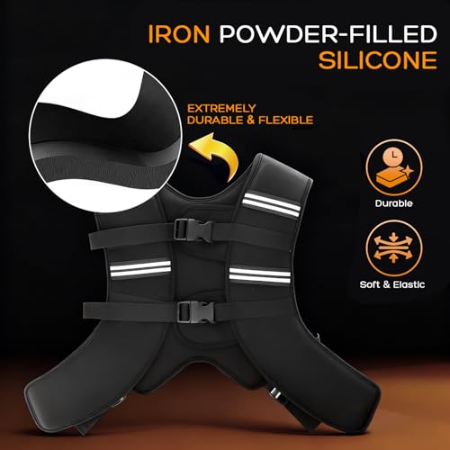 Weighted Vest for Men and Women, Silicone-Iron Fill Even Weight, Adjustable Workout Weight Vest with Reflective Stripes & Phone Pocket, Body Strength Training Gear for Walking Rucking Gym - size: 12 lb