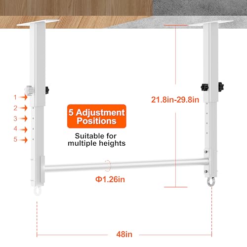 48" Ceiling Mount Pull Up Bar, Heavy Duty Multi-Grip Rafter Chin Up Bar for Garage/Basement/Backyard Ceiling Beam, Adjustable Height&Supports to 650 Lbs (White)
