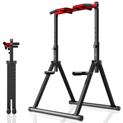 Power Tower Pull Up Dip Station Foldable, Pull Up Bar Station Adjustable, Multi-Function Home Gym, Strength Training Fitness Equipment, Triangular Design, for Home Outdoor