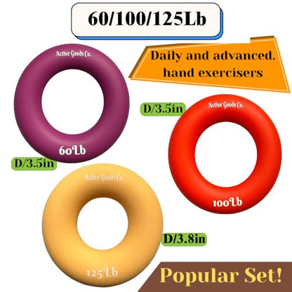Hand Exerciser - PROFESSIONAL GRADE, Set or Single, Different Sizes. Visit to see more! Bague classique en silicone parfaite pour améliorer la force, la puissance et la vitesse dans les poignets. - size: 3 Set - 60-100-125 lb