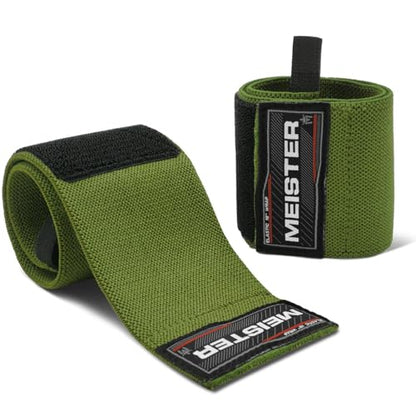 Meister 18" Elastic Wrist Wraps - Heavy-Duty Support for Weightlifting, Strength & Cross Training - color: Ranger Green